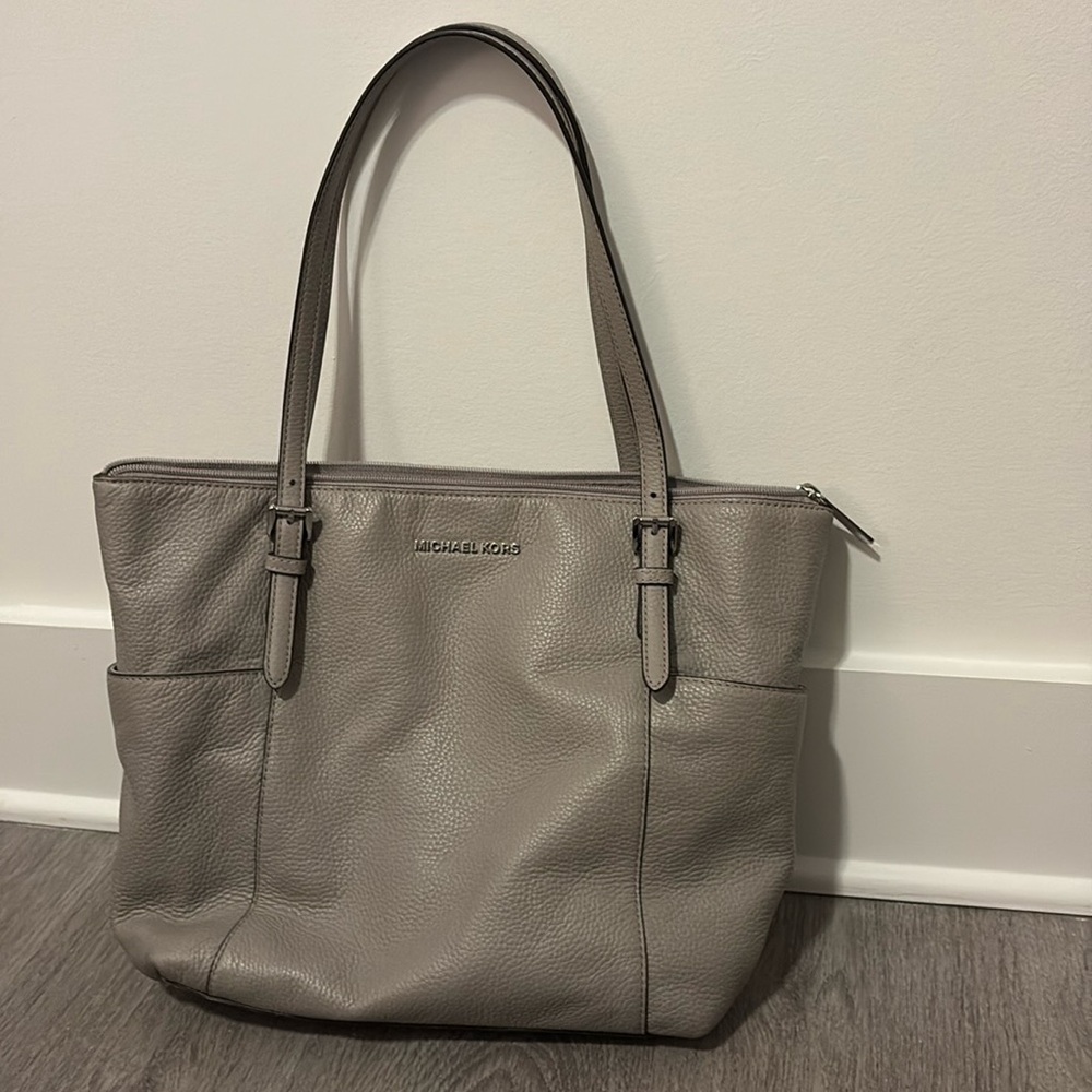 Light gray leather tote by Michael Kors